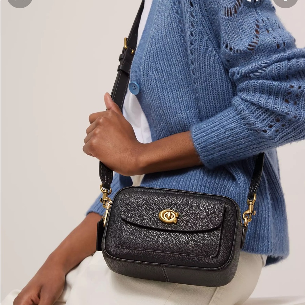 Coach Black Leather Crossbody Camera Bag with Gold Hardware - Picture 14 of 15